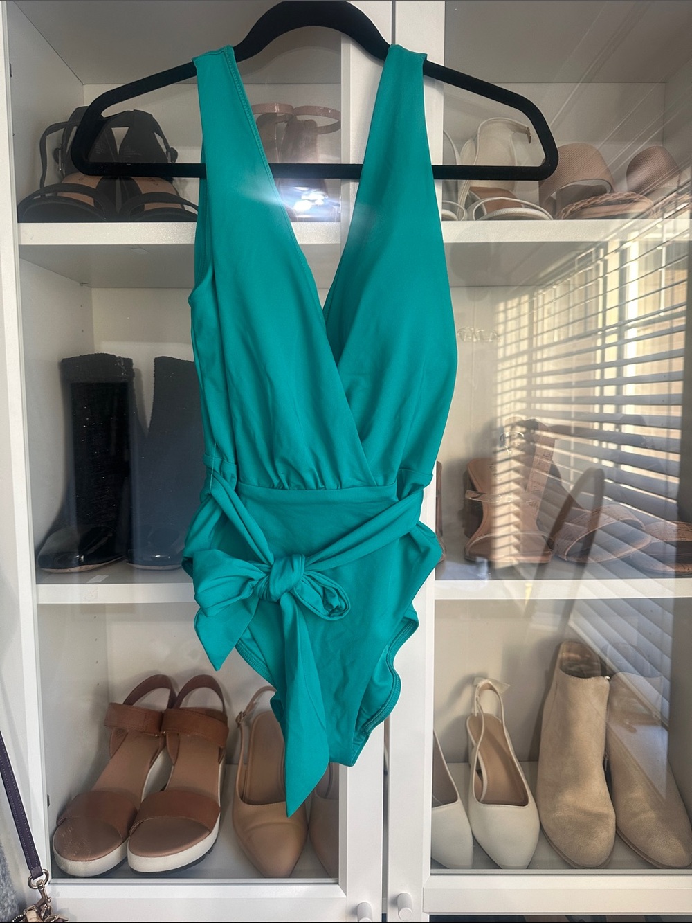 Victoria’s Secret Teal V-Neck One-Piece Swimsuit with Removable Waist Tie Large
